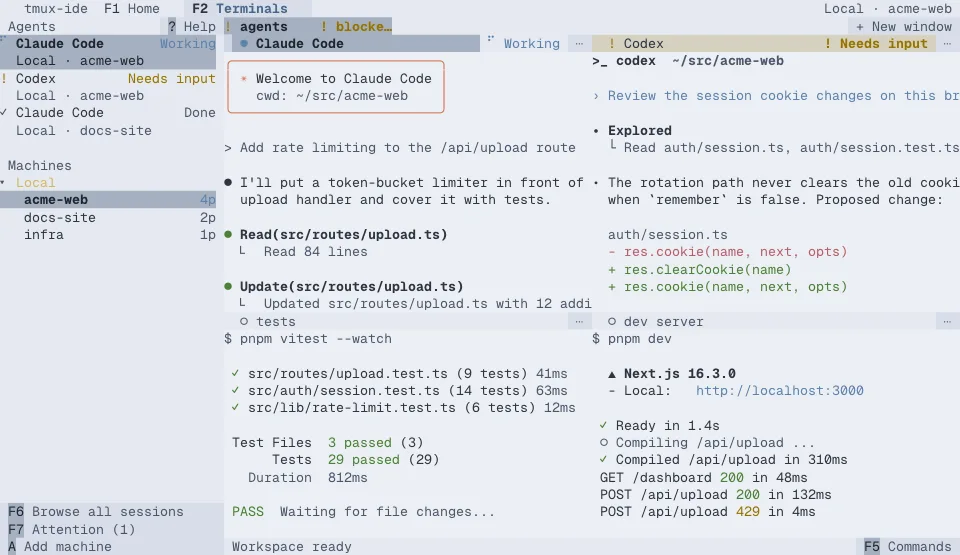 The tmux-ide app in the Nord Light theme (light)